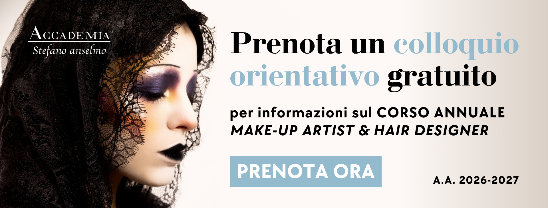 Prenota colloquio orientativo per il corso annuale Make-up Artist & Hair Designer
