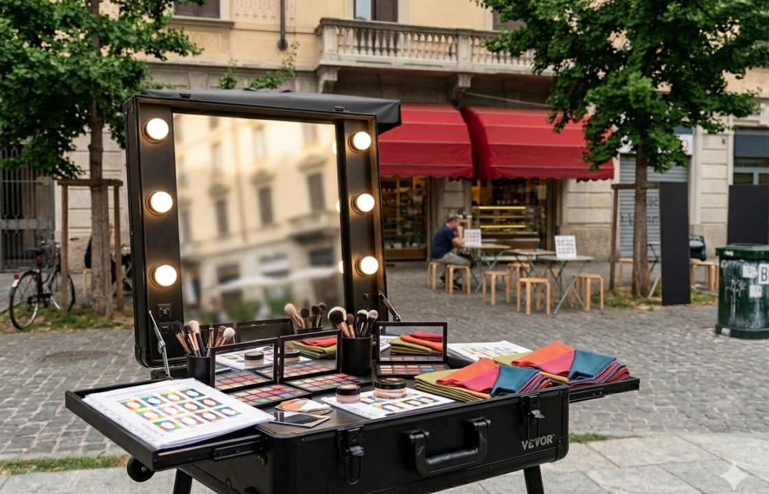 Location evento Fuorisalone Milano con postazione trucco e armocromia.